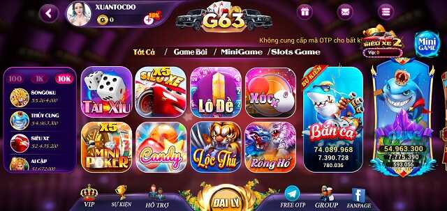 các cổng game có mặt tại G63.fun