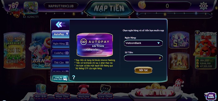 Hướng dẫn nạp tiền 789 club qua Autopay