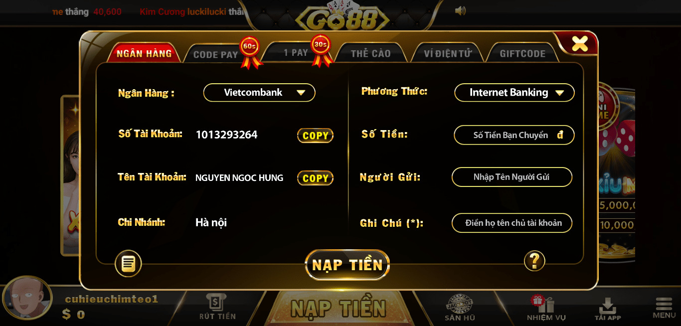 nạp tiền go88v2