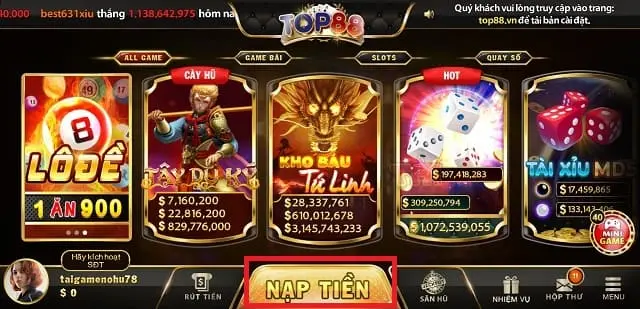 Top88 có những hình thức nạp tiền nào?