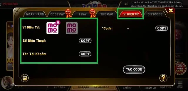 Cách nạp tiền Top88 bằng ví điện tử Momo