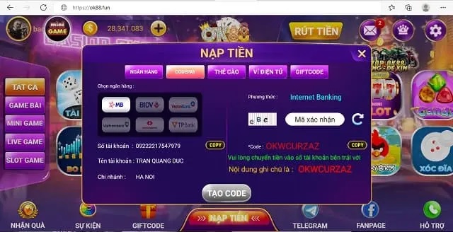 Cách nhận giftcode và khuyến mãi từ OK88 Fun