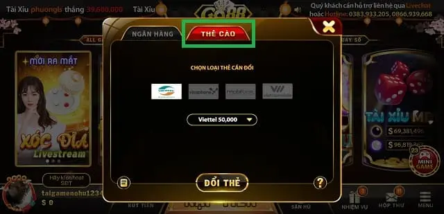 Rút tiền Go88 bằng thẻ cào điện thoại
