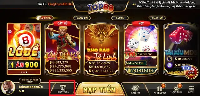 Các hình thức rút tiền ở cổng game top88