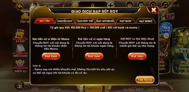 Tỷ lệ nạp rút ưu đãi bậc nhất hiện nay