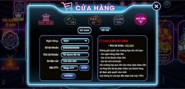 Galaxy9 Club - Giao dịch nạp rút hiện đại