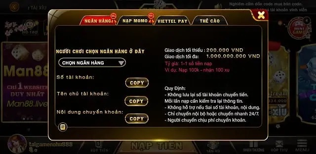 Hệ thống nạp rút & CSKh chuyên nghiệp tại Man88 Live