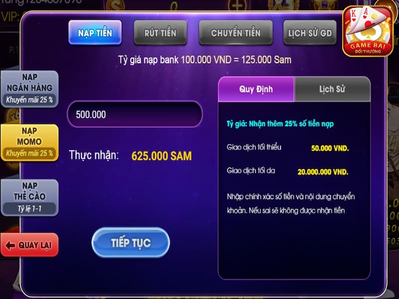 Nap Tien Sam 86 Qua Vi Momo